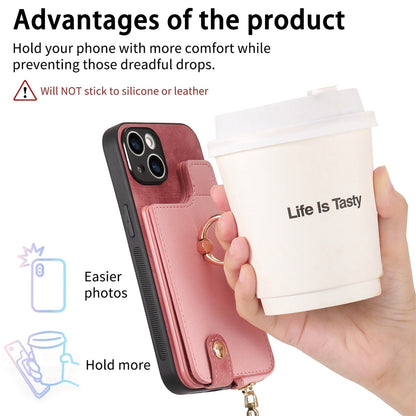 ELECTROPRIME For iPhone 15 Cross Leather Ring Vertical Zipper Wallet Back Phone Case(Pink)