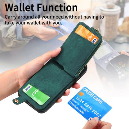 ELECTROPRIME For iPhone 15 Cross Leather Ring Vertical Zipper Wallet Back Phone Case(Green)