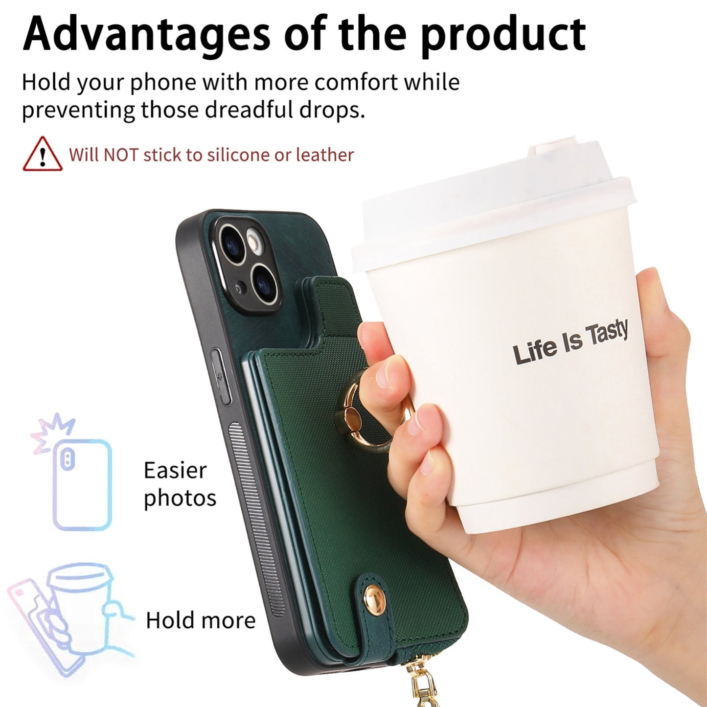 ELECTROPRIME For iPhone 15 Cross Leather Ring Vertical Zipper Wallet Back Phone Case(Green)