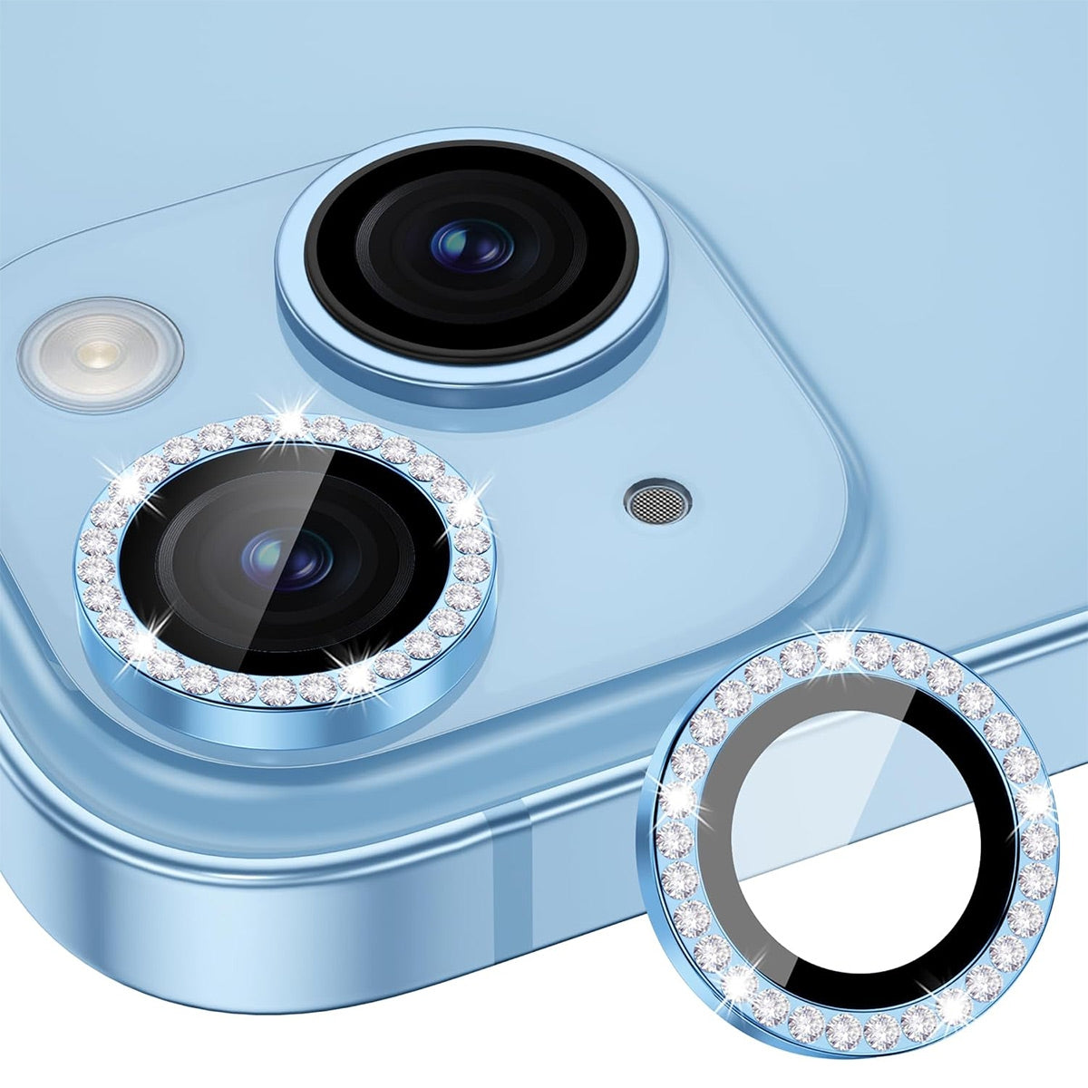 ELECTROPRIME For iPhone 15 / 15 Plus ENKAY AR Anti-reflection Individual Diamond Ring Camera Lens Glass Full Film(Sierra Blue)