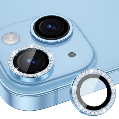 ELECTROPRIME For iPhone 15 / 15 Plus ENKAY AR Anti-reflection Individual Diamond Ring Camera Lens Glass Full Film(Sierra Blue)