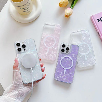 ELECTROPRIME For iPhone 15 Plus Shell Texture MagSafe TPU Phone Case(Dazzling)