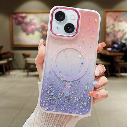 ELECTROPRIME For iPhone 15 Multicolor Gradient Glitter Sequin MagSafe TPU Phone Case(Pink+Purple)
