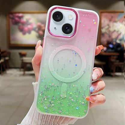 ELECTROPRIME For iPhone 15 Multicolor Gradient Glitter Sequin MagSafe TPU Phone Case(Pink+Vert Anis)