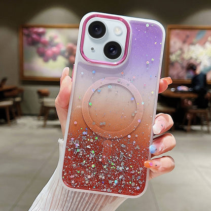 ELECTROPRIME For iPhone 15 Multicolor Gradient Glitter Sequin MagSafe TPU Phone Case(Purple+Red)