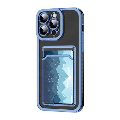 ELECTROPRIME For iPhone 15 Electroplating Frame Card Slot Phone Case(Blue)