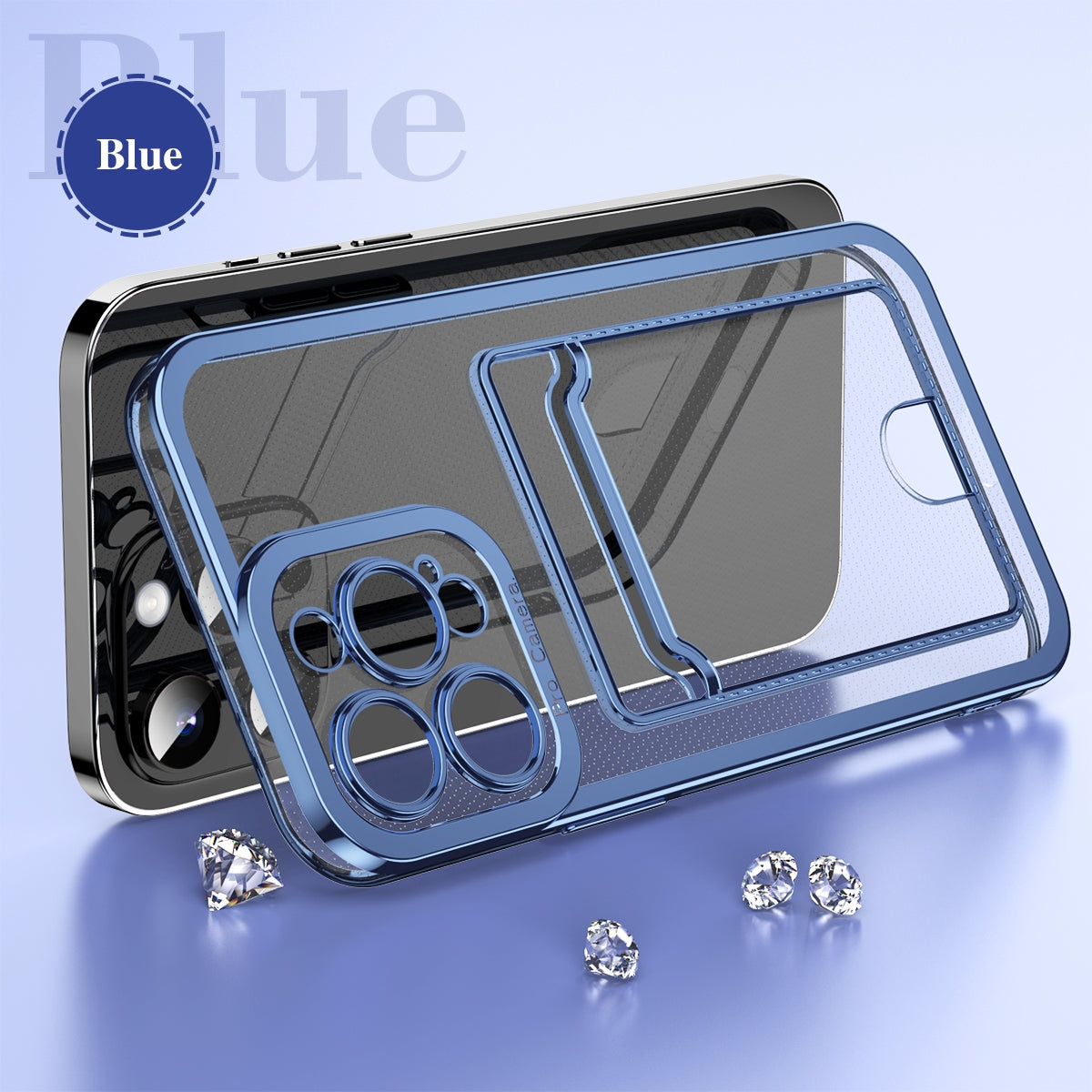 ELECTROPRIME For iPhone 15 Electroplating Frame Card Slot Phone Case(Blue)