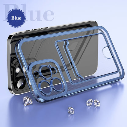 ELECTROPRIME For iPhone 15 Electroplating Frame Card Slot Phone Case(Blue)