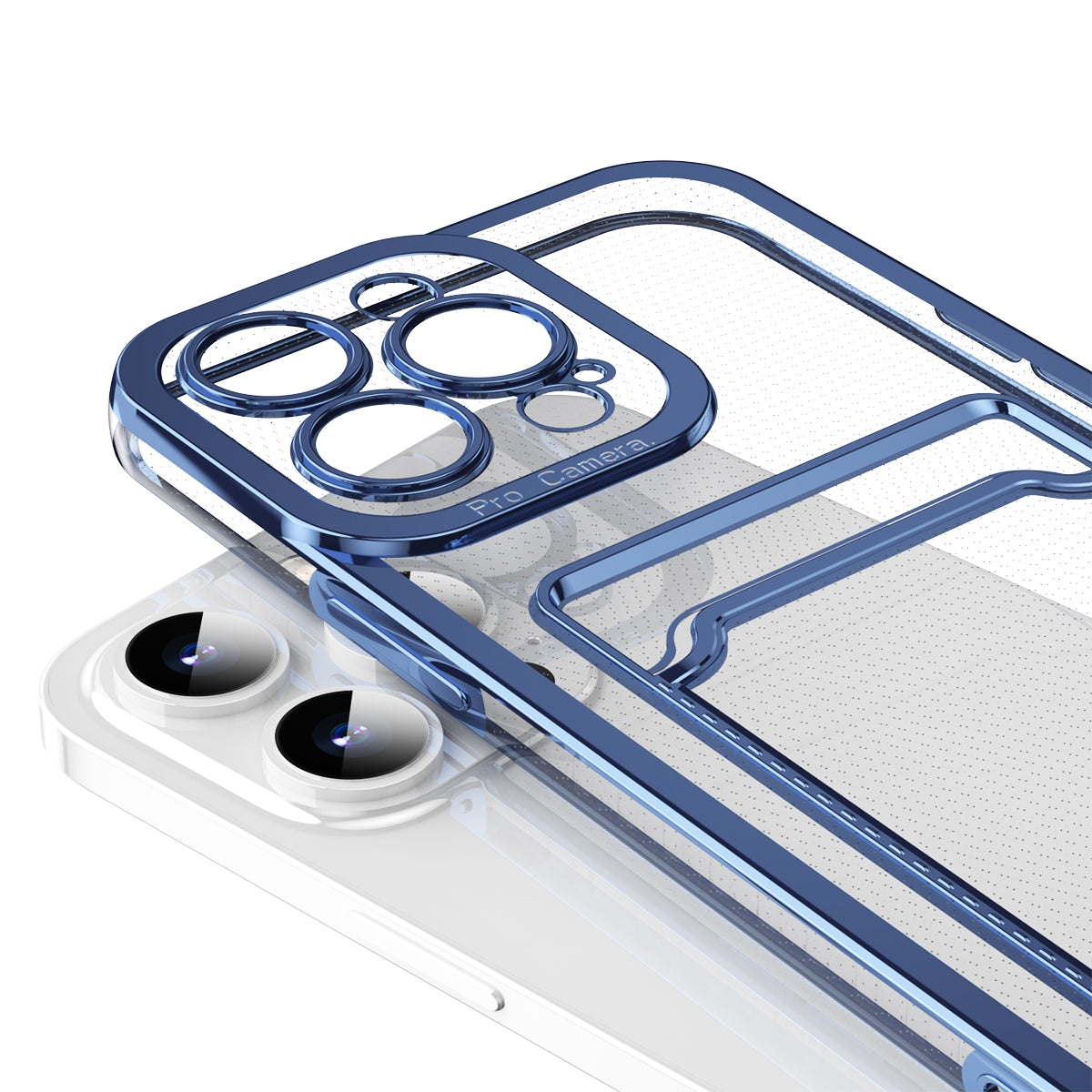 ELECTROPRIME For iPhone 15 Electroplating Frame Card Slot Phone Case(Blue)