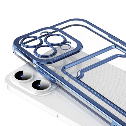 ELECTROPRIME For iPhone 15 Electroplating Frame Card Slot Phone Case(Blue)