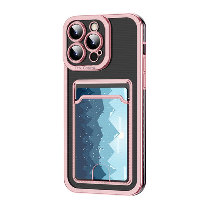 ELECTROPRIME For iPhone 15 Electroplating Frame Card Slot Phone Case(Pink)