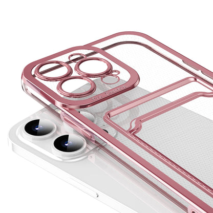 ELECTROPRIME For iPhone 15 Electroplating Frame Card Slot Phone Case(Pink)