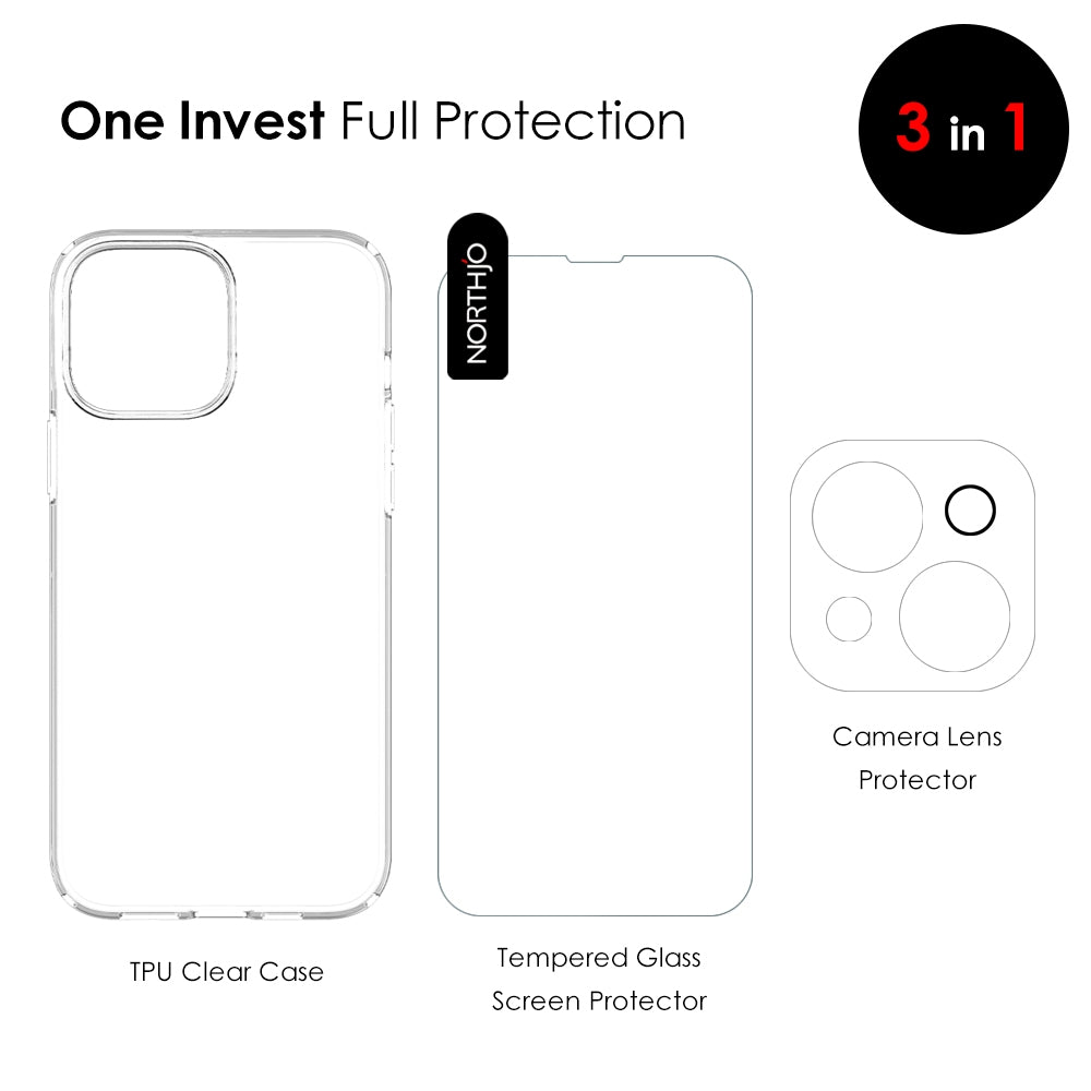 ELECTROPRIME For iPhone 15 Plus NORTHJO 3 in 1 TPU Phone Case with Screen Film and Lens Film(Clear)