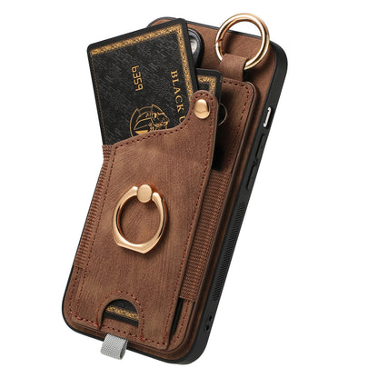ELECTROPRIME For iPhone 15 Retro Skin-feel Ring Card Bag Phone Case with Hang Loop(Brown)