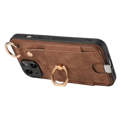 ELECTROPRIME For iPhone 15 Retro Skin-feel Ring Card Bag Phone Case with Hang Loop(Brown)