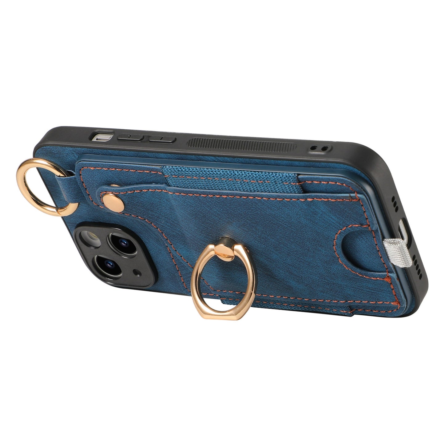 ELECTROPRIME For iPhone 15 Retro Skin-feel Ring Card Bag Phone Case with Hang Loop(Blue)