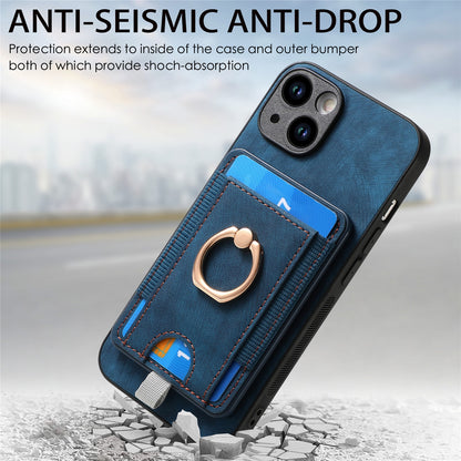 ELECTROPRIME For iPhone 15 Retro Splitable Magnetic Card Bag Leather Phone Case(Blue)