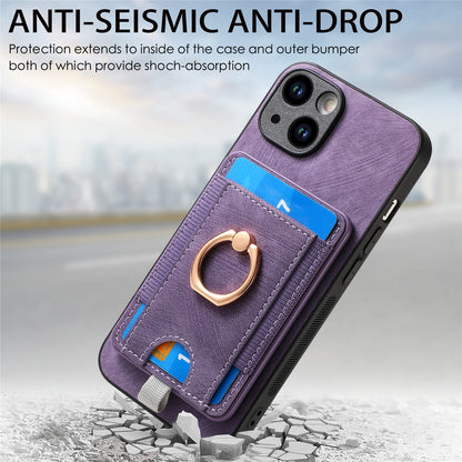 ELECTROPRIME For iPhone 15 Retro Splitable Magnetic Card Bag Leather Phone Case(Purple)