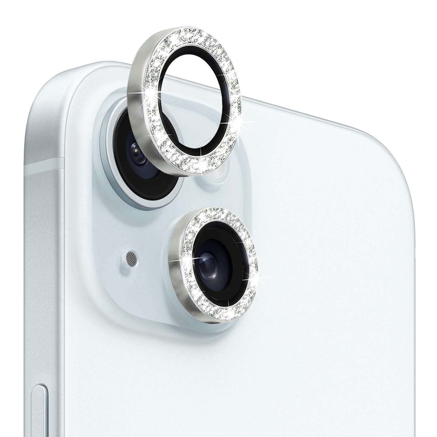ELECTROPRIME For iPhone 15 / 15 Plus NORTHJO Camera Lens Protector Tempered Glass Bling Glitter Metal Ring Film(Silver)