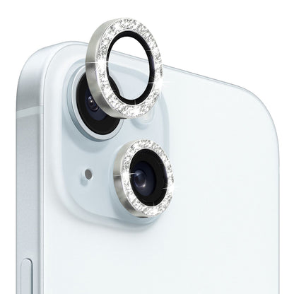 ELECTROPRIME For iPhone 15 / 15 Plus NORTHJO Camera Lens Protector Tempered Glass Bling Glitter Metal Ring Film(Silver)