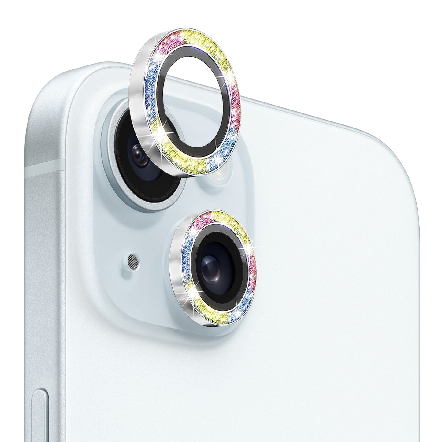 ELECTROPRIME For iPhone 15 / 15 Plus NORTHJO Camera Lens Protector Tempered Glass Bling Glitter Metal Ring Film(Colorful)