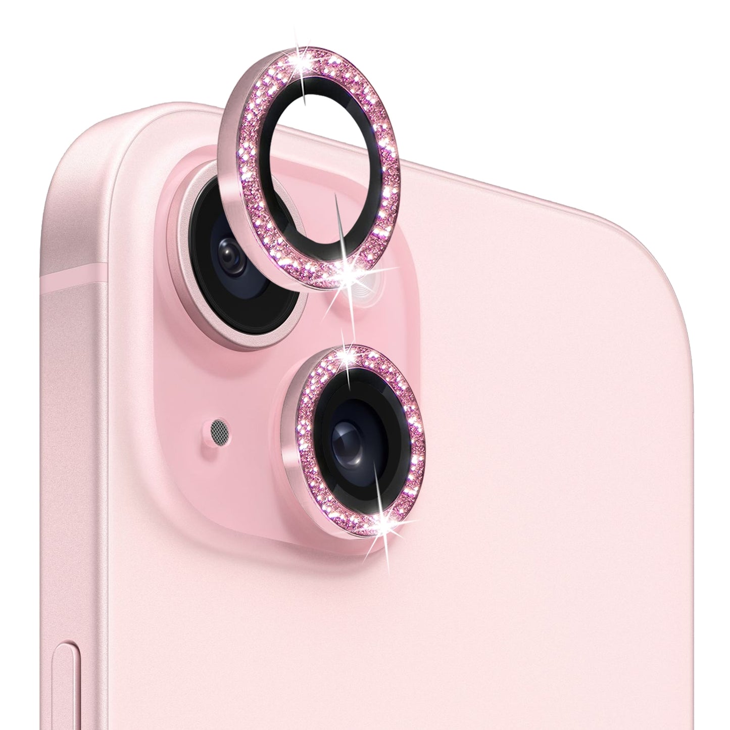 ELECTROPRIME For iPhone 15 / 15 Plus NORTHJO Camera Lens Protector Tempered Glass Bling Glitter Metal Ring Film(Pink)