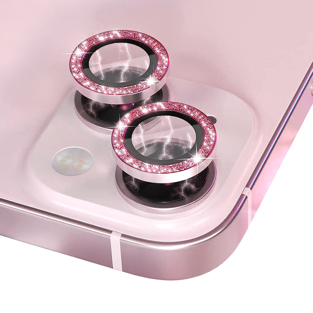 ELECTROPRIME For iPhone 15 / 15 Plus NORTHJO Camera Lens Protector Tempered Glass Bling Glitter Metal Ring Film(Pink)