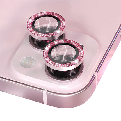 ELECTROPRIME For iPhone 15 / 15 Plus NORTHJO Camera Lens Protector Tempered Glass Bling Glitter Metal Ring Film(Pink)