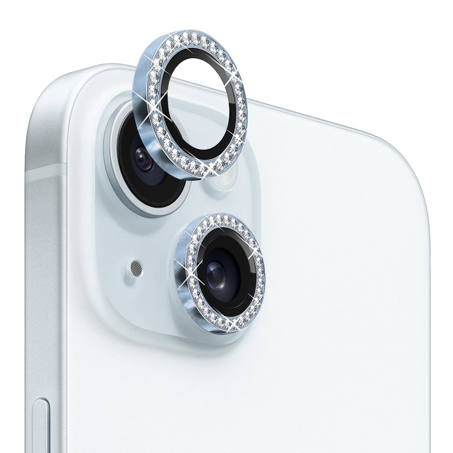 ELECTROPRIME For iPhone 15 / 15 Plus NORTHJO Camera Lens Protector Tempered Glass Metal Rhinestone Ring Film(Blue)