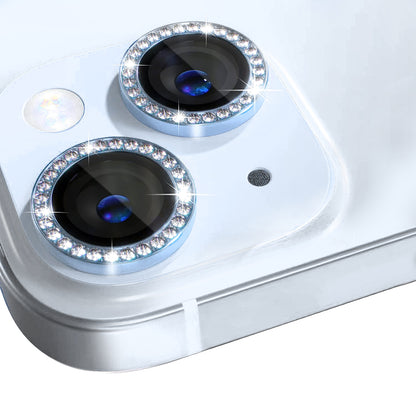 ELECTROPRIME For iPhone 15 / 15 Plus NORTHJO Camera Lens Protector Tempered Glass Metal Rhinestone Ring Film(Blue)
