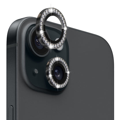 ELECTROPRIME For iPhone 15 / 15 Plus NORTHJO Camera Lens Protector Tempered Glass Metal Rhinestone Ring Film(Graphite)