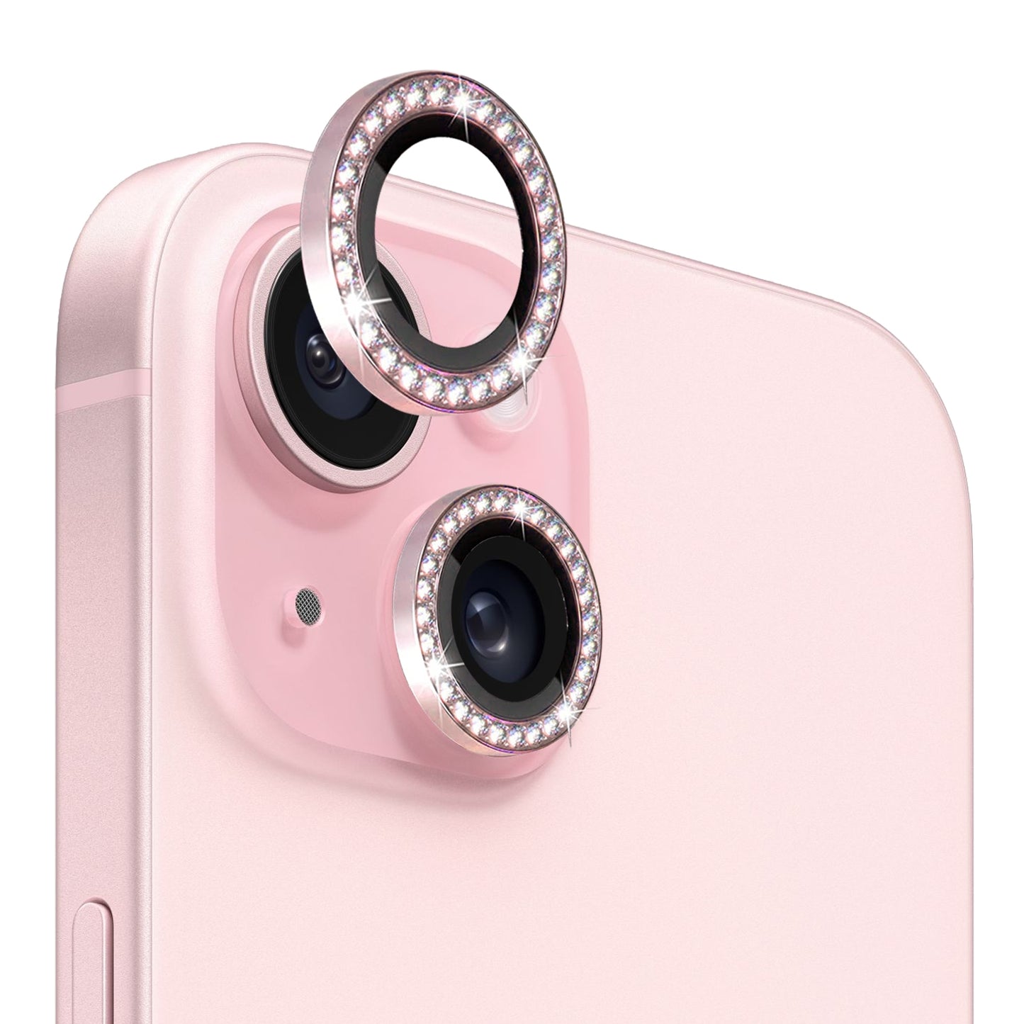 ELECTROPRIME For iPhone 15 / 15 Plus NORTHJO Camera Lens Protector Tempered Glass Metal Rhinestone Ring Film(Pink)