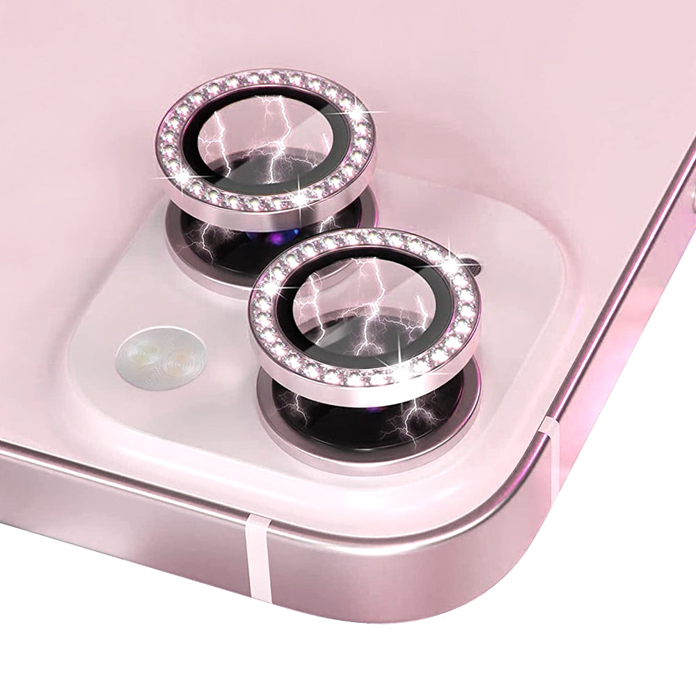 ELECTROPRIME For iPhone 15 / 15 Plus NORTHJO Camera Lens Protector Tempered Glass Metal Rhinestone Ring Film(Pink)