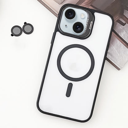 ELECTROPRIME For iPhone 15 MagSafe Acrylic Hybrid TPU Holder Phone Case with Lens film(Black)