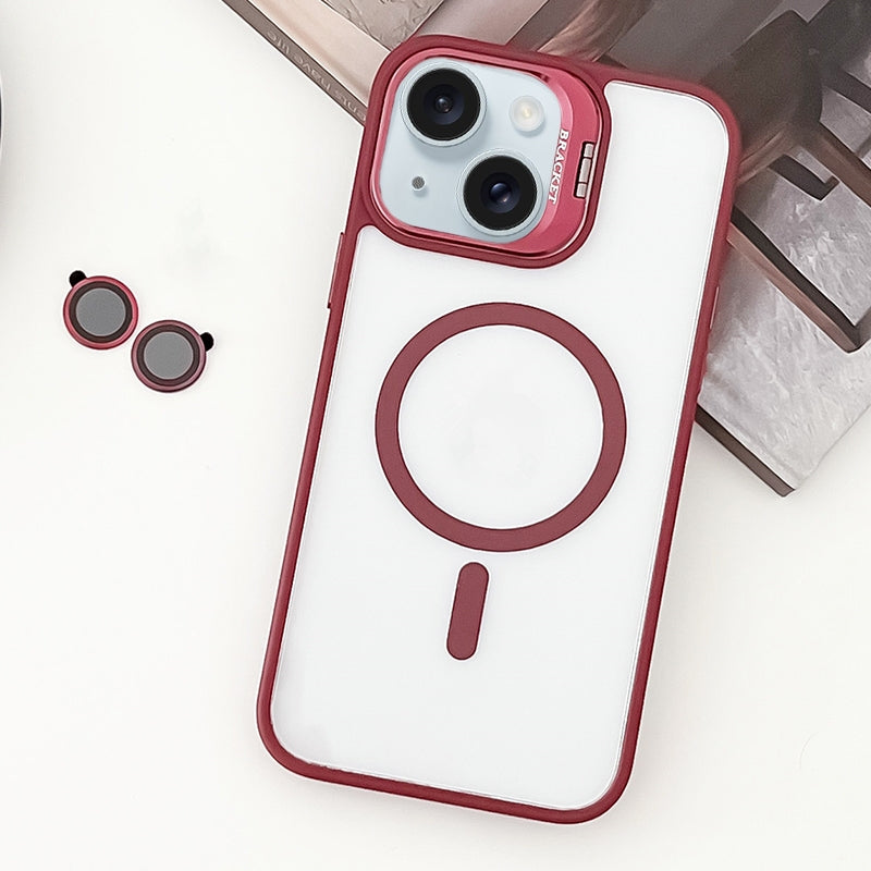 ELECTROPRIME For iPhone 15 MagSafe Acrylic Hybrid TPU Holder Phone Case with Lens film(Red)