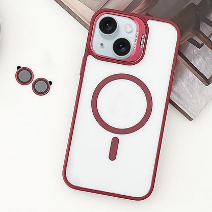 ELECTROPRIME For iPhone 15 MagSafe Acrylic Hybrid TPU Holder Phone Case with Lens film(Red)