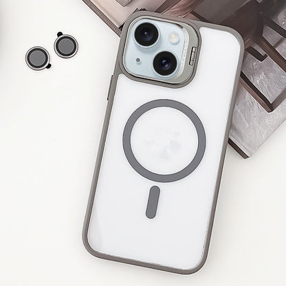 ELECTROPRIME For iPhone 15 MagSafe Acrylic Hybrid TPU Holder Phone Case with Lens film(Grey)