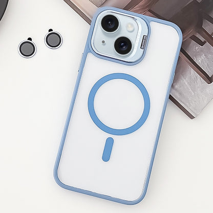 ELECTROPRIME For iPhone 15 MagSafe Acrylic Hybrid TPU Holder Phone Case with Lens film(Light Blue)