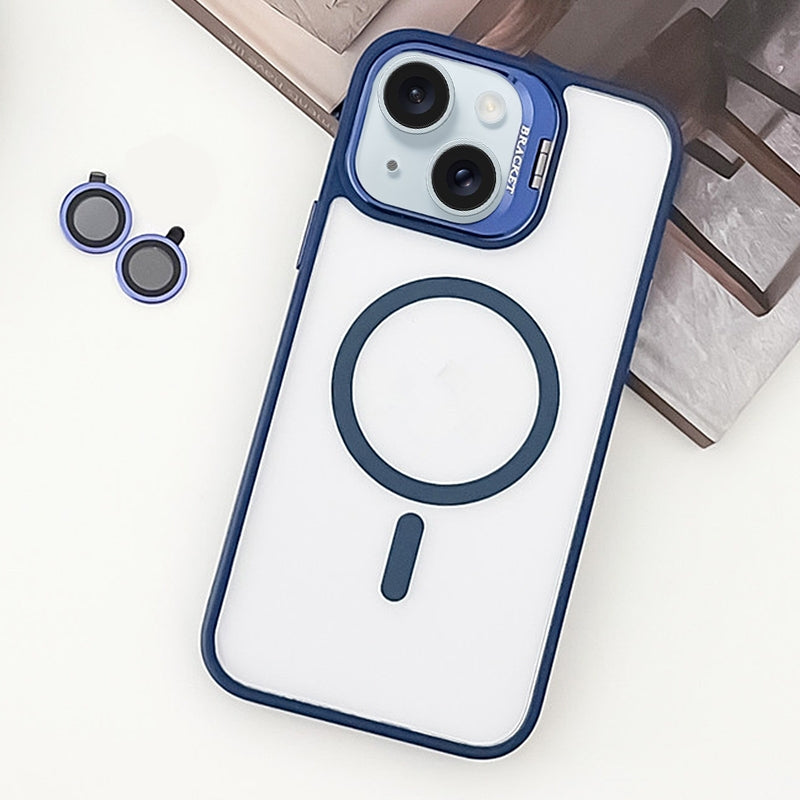 ELECTROPRIME For iPhone 15 MagSafe Acrylic Hybrid TPU Holder Phone Case with Lens film(Deep Blue)