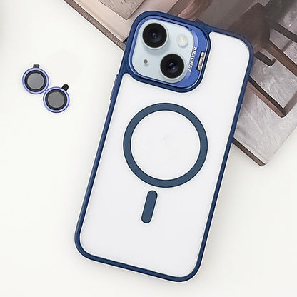 ELECTROPRIME For iPhone 15 MagSafe Acrylic Hybrid TPU Holder Phone Case with Lens film(Deep Blue)