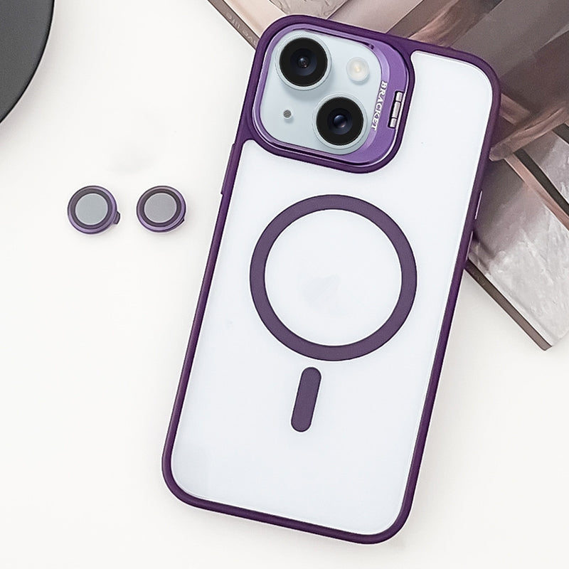 ELECTROPRIME For iPhone 15 MagSafe Acrylic Hybrid TPU Holder Phone Case with Lens film(Purple)
