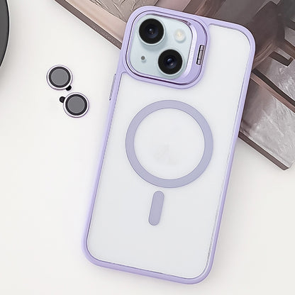 ELECTROPRIME For iPhone 15 MagSafe Acrylic Hybrid TPU Holder Phone Case with Lens film(Light Purple)
