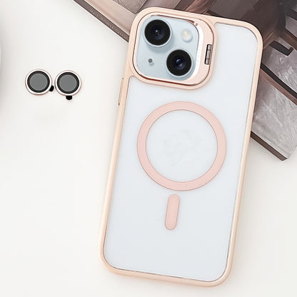 ELECTROPRIME For iPhone 15 MagSafe Acrylic Hybrid TPU Holder Phone Case with Lens film(Pink)