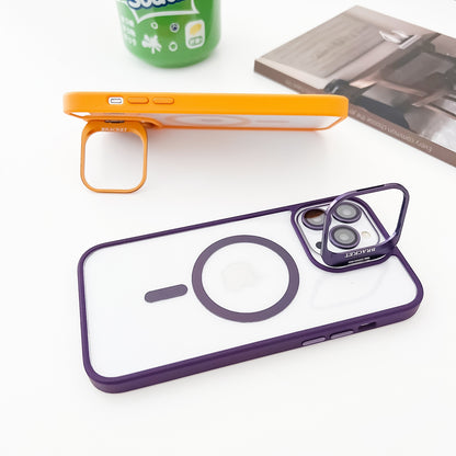 ELECTROPRIME For iPhone 15 Plus MagSafe Acrylic Hybrid TPU Holder Phone Case with Lens film(Purple)