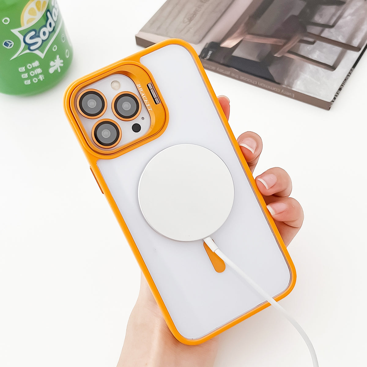 ELECTROPRIME For iPhone 15 Plus MagSafe Acrylic Hybrid TPU Holder Phone Case with Lens film(Purple)