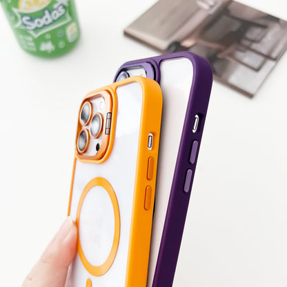 ELECTROPRIME For iPhone 15 Plus MagSafe Acrylic Hybrid TPU Holder Phone Case with Lens film(Purple)