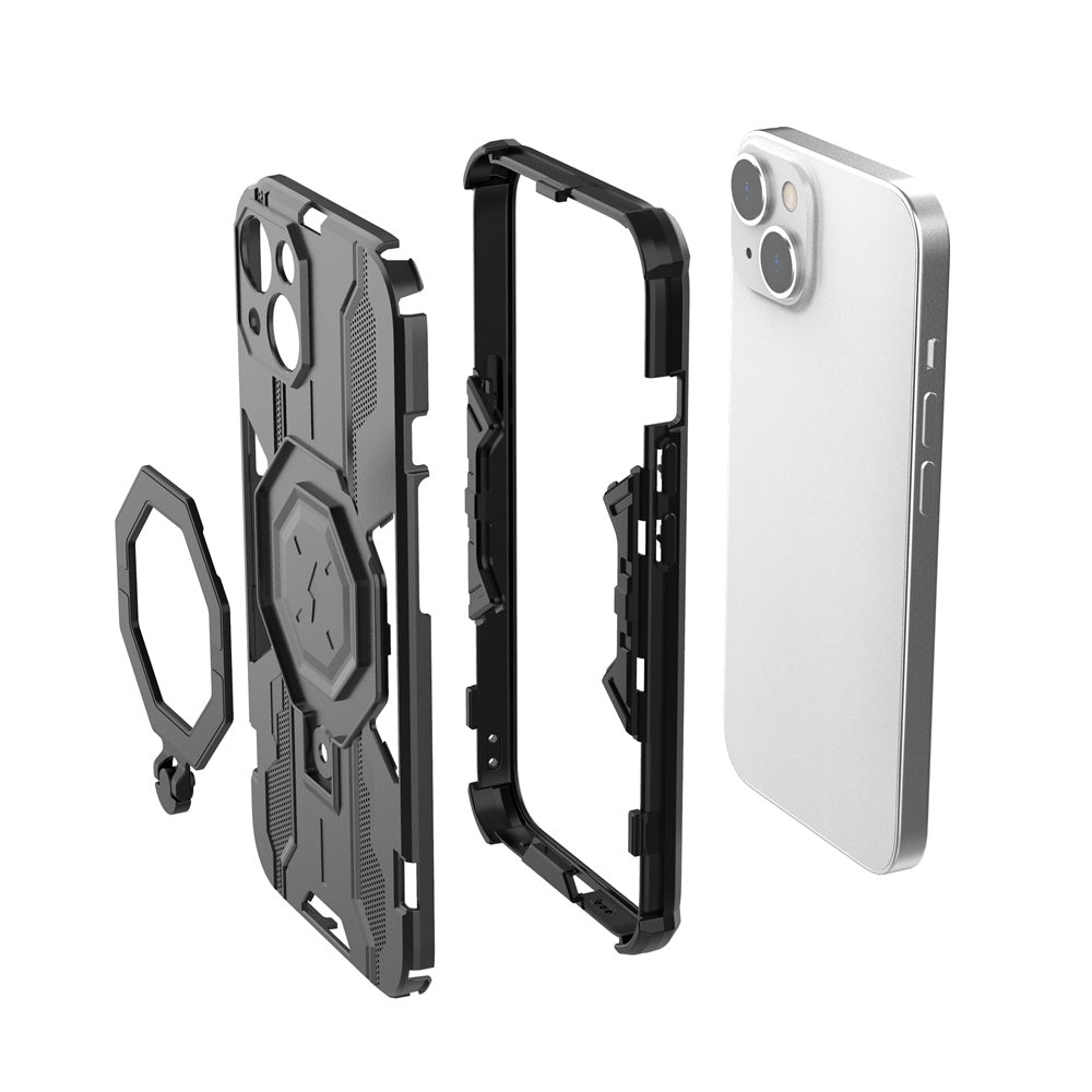 ELECTROPRIME For iPhone 15 Plus MagSafe Supersonic Armor Holder PC Hybrid TPU Phone Case(Black)
