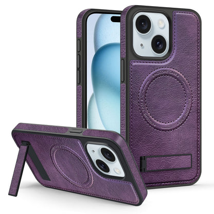 ELECTROPRIME For iPhone 15 Multi-function Holder MagSafe PU Phone Case(Mulberry)