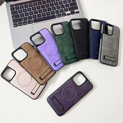 ELECTROPRIME For iPhone 15 Multi-function Holder MagSafe PU Phone Case(Gray)
