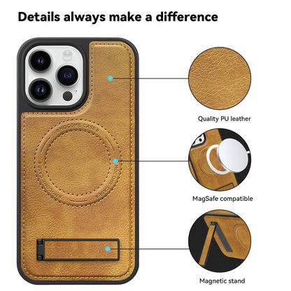 ELECTROPRIME For iPhone 15 Multi-function Holder MagSafe PU Phone Case(Blue)